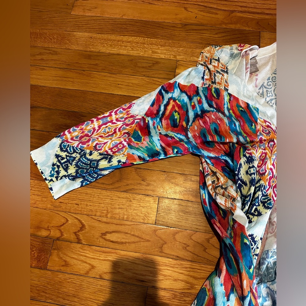Chicos Open Front Cardigan Ikat Print Colorful Artsy‎ 4 XXL 3/4 Sleeves - Picture 8 of 8